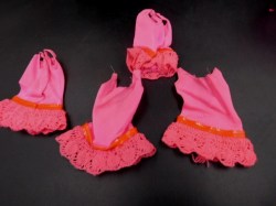 1970 1118 TNT PJ DOLL HOT PINK NYLON ONE PIECE SWIMSUIT, CROCHET TRIM